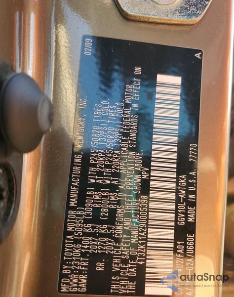 2009 Toyota Venza from USA, damaged, VIN 4T3ZK11A29U005398